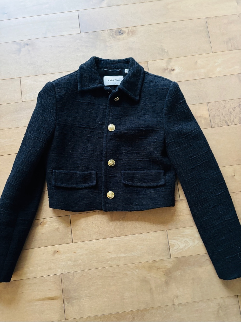 Babaton frances Cropped Tweed Jacket with Gold Buttons